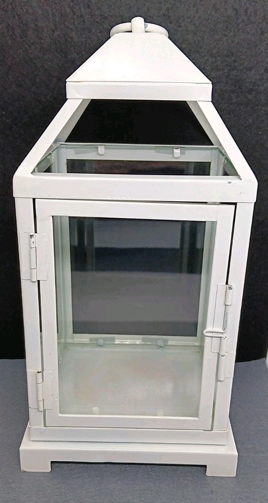 White 10 1/2” Hanging Candle Lantern Wedding Center Piece w/ Clear Glass Decor