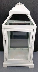White 10 1/2” Hanging Candle Lantern Wedding Center Piece w/ Clear Glass Decor