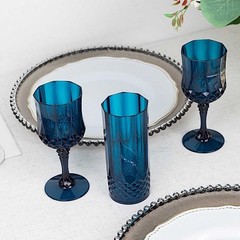 Balsa Circle Navy Blue Crystal Cut Disposable Plastic Wine 8 oz,