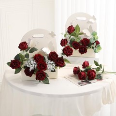 12PCS Artificial Flowers Fake Roses, Realistic Velvet Long Stem Red Roses Wine