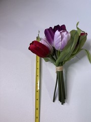 Hallmark Silk Bridal Wedding Easter Spring Bouquet 9″L Tulip Red Purple Lavender