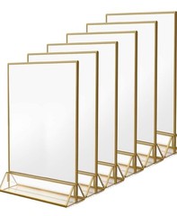 6-pack Acrylic Wedding Sign Holders, Gold Border Horizontal/Vertical Stand-New