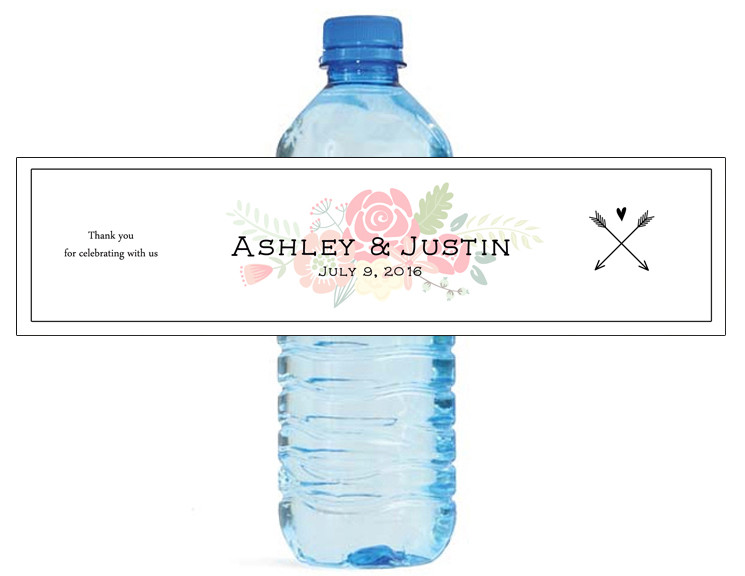 100 Shabby Chic Arrows & Flowers Wedding Anniversary Party Water Bottle Labels