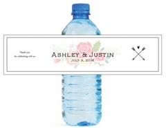 100 Shabby Chic Arrows & Flowers Wedding Anniversary Party Water Bottle Labels