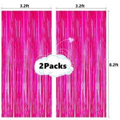 2 Pcs 3.2ft x 8.2ft Shiny Hot Pink Metallic Tinsel Foil Fringe Curtains Photo…