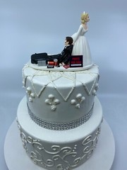 Funny Auto Bride and Groom Wedding cake topper JO