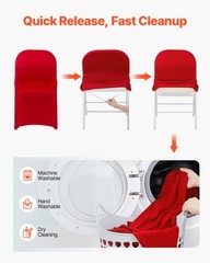 VEVOR 50PCS Red Stretch Spandex Folding Chair Covers for Wedding Party Dining