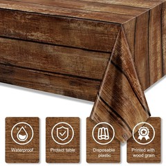 Irenare 3 Pcs Brown Wood Grain Tablecloths Rustic 54 x 108 inches,