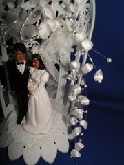 New Vintage Dark skin Bride & Groom chapel arch Wedding Cake Top, #325