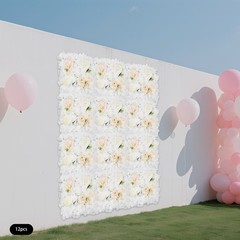 12PCS White Silk Artificial Flower Wall Panels Backdrop With 100 Cable Ties