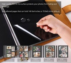 Robrasim Brown Leather Self-Adhesive Photo Album, 9.6×9.6×1.3 in, Holds 3×5, …