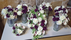 Cascading Bridal Bouquet, 5 Round Bridesmaids Bouquets, 1 Toss Bouquet