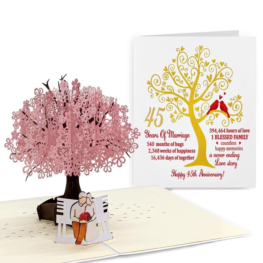 45th Wedding Anniversary Pop-Up Card – 3D Cherry Blossom Tree with Couple