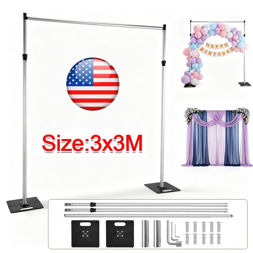 10x10ft Adjustable Wedding Backdrop Stand Background Curtain Pipe Stage Stand US