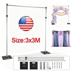 10x10ft Adjustable Wedding Backdrop Stand Background Curtain Pipe Stage Stand US