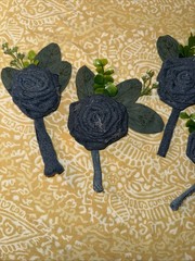 Set Of Four Denim Bridal Wedding Rose Boutonnières For Groomsmen