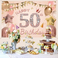 Happy 50th Birthday Decorations Backdrop Banner for Lady/Women Happy 50 Years…