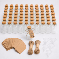 Mini Glass Bottles 10ml Cork Vials Wedding Favors w/ Tags String 100pc Bulk Wish