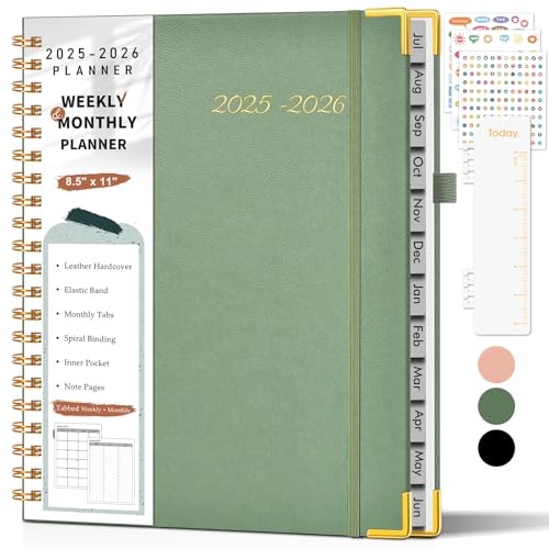 Academic Planner 2025-2026, Weekly and Monthly Calendar Planner from July Green