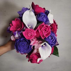 Fuchsia Purple Rose Calla Lily Bridal Wedding Bouquet Accessories