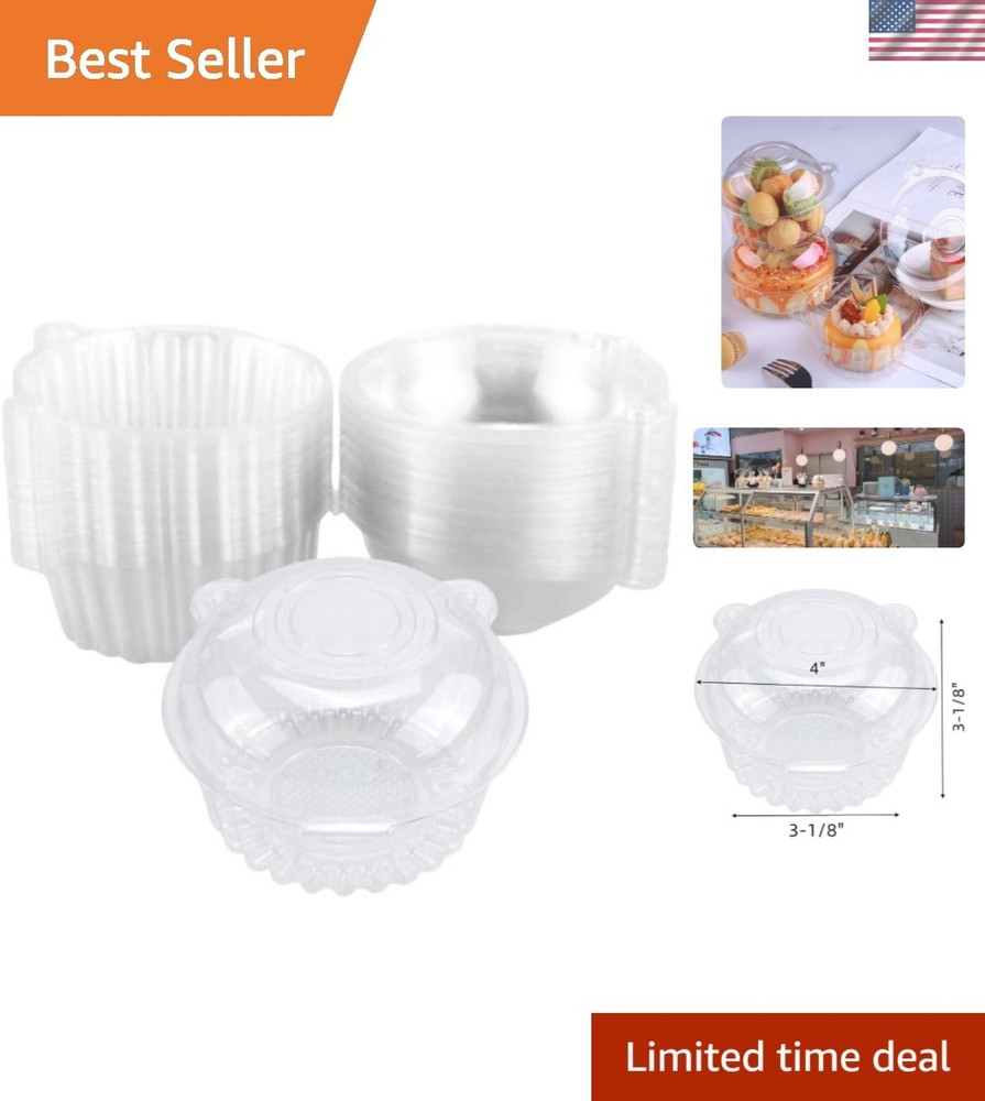 Sturdy 50-Count Plastic Cupcake Holders with Clamshell Seal for Fresh Desserts