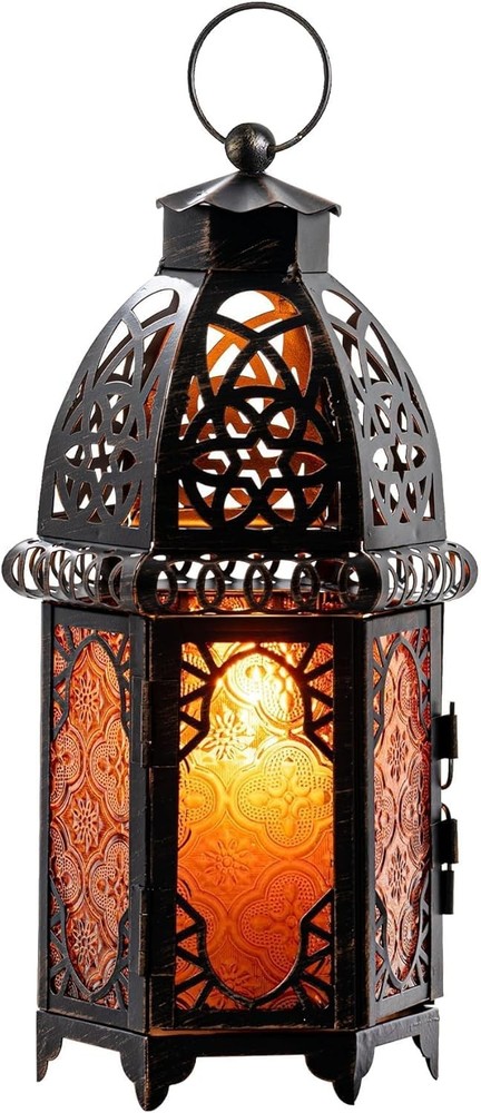 NEEDOMO 12.8» Moroccan Lanterns Decorative Indoor & Outdoor, Large, Amber