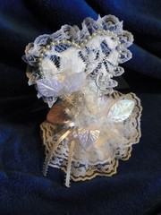New Elegant Lace Covered Heart Mirror with shimmering flower Wedding CakeTop #83
