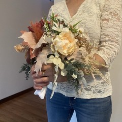 Bridal Wedding Bouquet Hand made Budget Friendly Faux Flowers Red Orange Fall