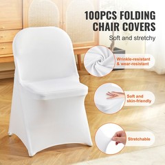 VEVOR 100PCS White Stretch Spandex Folding Chair Covers for Wedding Party Dining