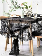 Lace Tablecloth Overlay Rose Vintage 120″ x 60″ (Rectangular) Black