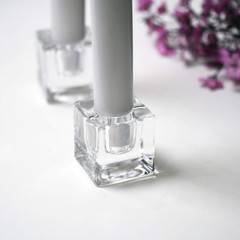 Aglary 4PCS Square Glass Taper Candle Holders for Table Transparent 4pcs