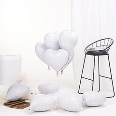 18 Inch White Heart Mylar Balloons, 10pcs Big Foil Balloons for Birthday Party
