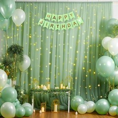 10x8ft Tulle Backdrop Curtain with Lights String 2 Panels(5*8FT) Olive Green