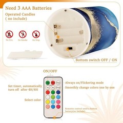 Blue Marble Flameless Candles with Remote Control and Timer, Adjustable