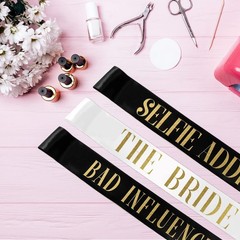 LEIFIDE 10 Pack Bride and Bridesmaid Sash Set Wedding Black, White