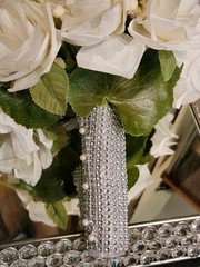 Silk Flower Bridal Bouquet Silvertone Brooch Accents Wedding Bridesmaids
