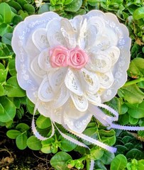Wedding Ring Bearer Pillow White Lace Heart Cushion Pink Roses Keepsake Gift New