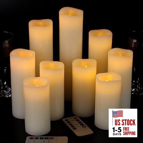 Flameless Candles Battery Operated Candles Real Wax Ivory 4″ 5″ 6″ 7″ 8″ 9″