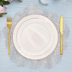 Round Placemats Set of 4 Flower Tablemats Vinyl Metallic Place Mats 4PCS Silver