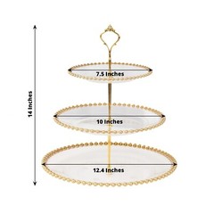 CLEAR GOLD 3-Tier 14″ Round Plastic CUPCAKE Tower STAND Beaded Rim Party Events