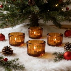 Tea Light Candle Holders Set of 12, 5cm x 3.5cm Glass Tea Light Holders Amber