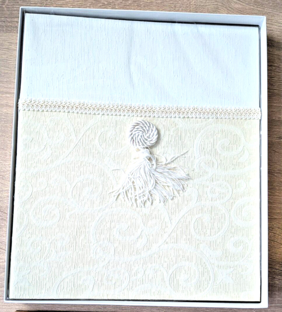 Vtg New Hallmark Wedding Anniversary Keepsake Album White Tassel Paisley Brocade