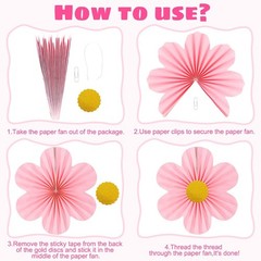Pink Party Decorations Paper Flowers Decorations for Wall Classroom Paper Fan…