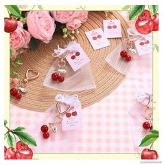 24 Cherry Keychain Party Favors with Organza Bags Thank You Cards Wedding Baby