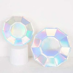 25 IRIDESCENT 9″ Decagon Salad Dinner Paper Plates Disposable Tableware Party