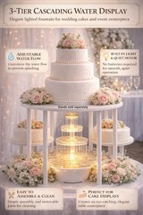 12.5″ Lighted 3-Tier Wedding Cake Fountain – Clear Decorative Centerpiece, Plug-