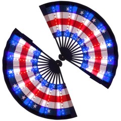 2 Pcs 4th of July Rave Light up Hand Fan Red White Blue Folding LED Patriotic Am