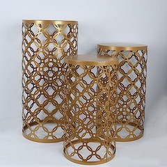 3 Gold Metal Cylinder Plinth Pedestal Stands Wedding Party Decorations
