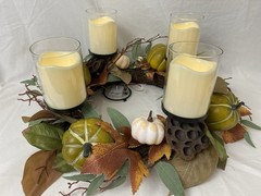 Fall Foliage Battery Candles Centerpiece Wreath Autumn Thanksgiving 18″