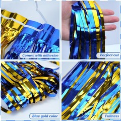 6 Pack 3.3Ft x 6.6Ft Graduation Foil Fringe Curtain Backdrop Decorations, Blu…